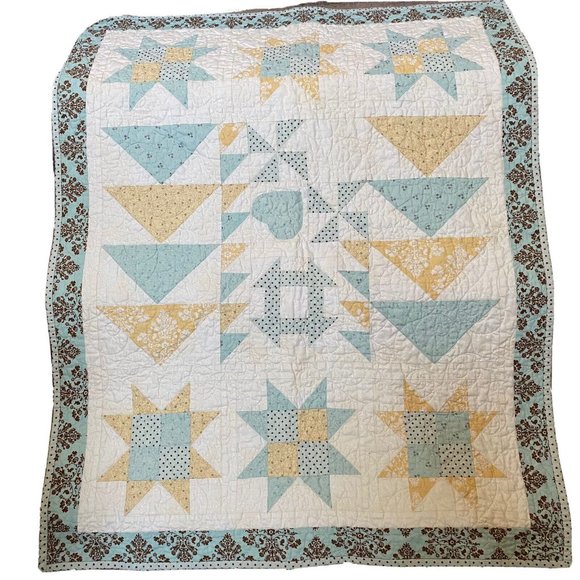 Handmade Other - Handmade star quilt flying geese wall hanging lap blue yellow floral 36"x29"